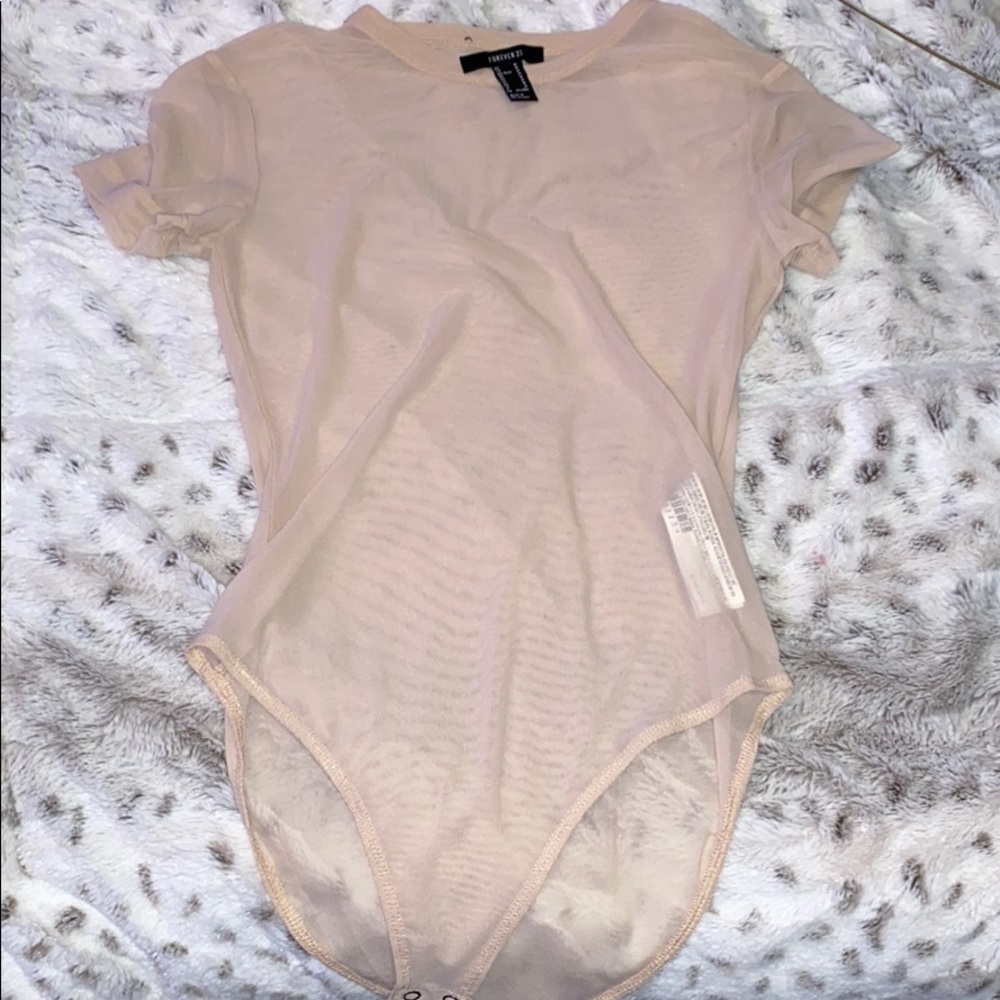 See through short sleeve body suit